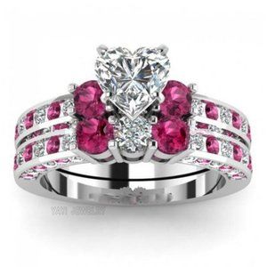 925 Silver Red Sapphire 2pc Fashion Ring